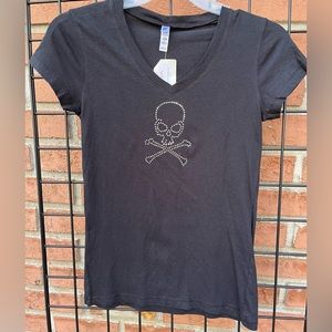 Bella Black Rhinestone Skull T-shirt Size M NWT